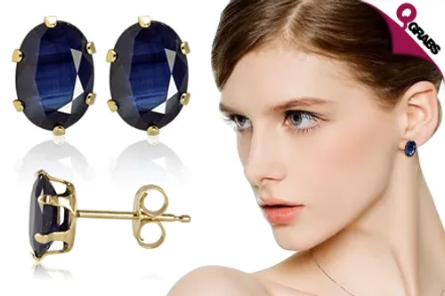 For QR349 Dazzle with Genuine Ruby OR Blue Sapphire Stud Earrings with 10K Solid Gold! (QR850 Value)